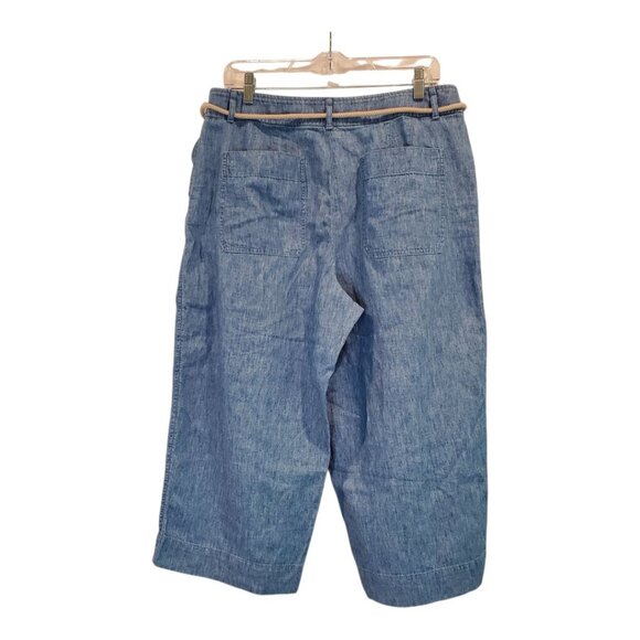 NWT  TALBOTS SZ 12P Linen Blend Wide Leg Crop Pants in Blue w/Rope Tie Belt - Picture 4 of 6
